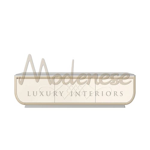 Современная подставка под телевизор на ножке - 20146 - Modenese Luxury Interiors - на заказ / 3 дверцы / из блестящей лакированной древесины