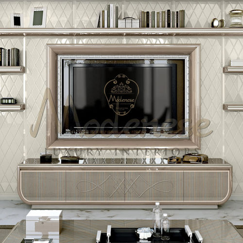 Современная подставка под телевизор на ножке - 20145 - Modenese Luxury Interiors - 4 дверцы / из блестящей лакированной древесины / из бука