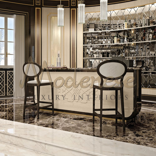 Современный барный табурет - 20150 - Modenese Luxury Interiors - из кожи / с основанием из бука / 4 ножки
