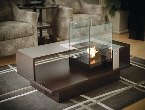 Современный журнальный столик - LEVEL COMPACT - Develpro Inc. - из закаленного стекла / с горелкой на биоэтаноле / с жаровней