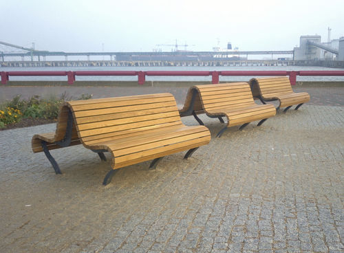 Современная общественная скамейка - ONEGA - ANAE street furniture - из дерева / из стали, покрытой порошком / со спинкой