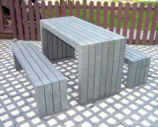 Современный комплект стол-лавки - Architectural Street Furnishings - из переработанного пластика / для наружного применения / для общественных мест