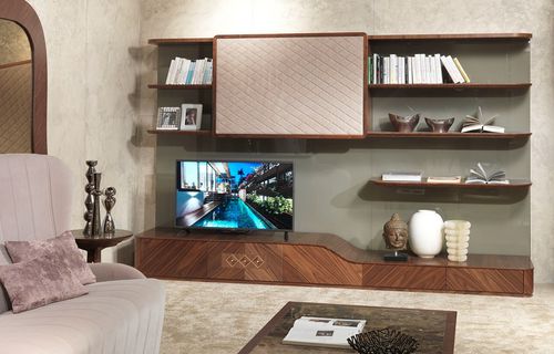 Современный настенный комплект для ТВ - LB33 DESYO  - CARPANELLI - из дерева / с выдвижными ящиками / с полками