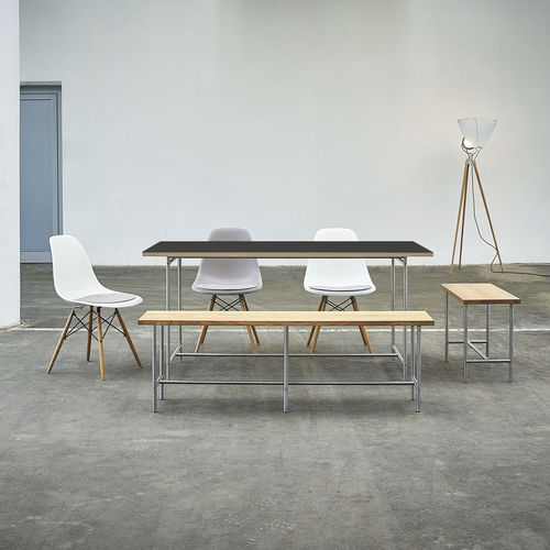 Обеденный стол минималистский дизайн - KATI-E1-MS - PHOS Design GmbH - из меламина / с основанием из нержавеющей стали / прямоугольный