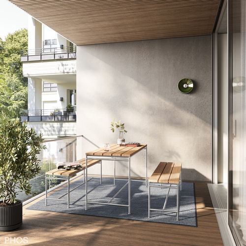 Современный комплект стол-лавки - Outdoor Garnituren - PHOS Design GmbH - из тикового дерева / из нержавеющей стали / для сада