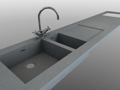 Кухонная раковина 2 чаши - BALIAN BETON Atelier - с сушкой / из бетона UHPC Ductal© / интегрированная