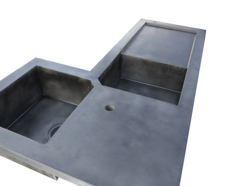 Кухонная раковина 2 чаши - BALIAN BETON Atelier - с сушкой / из бетона UHPC Ductal© / интегрированная