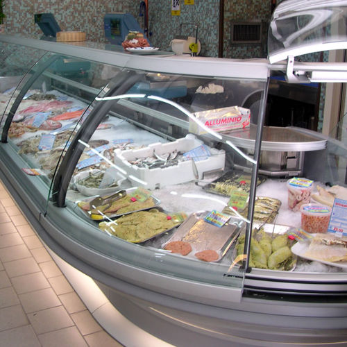 Стоечная холодильная витрина - MIRAGE PESCE - Frigomeccanica - для торговли / из нержавеющей стали / с дверью