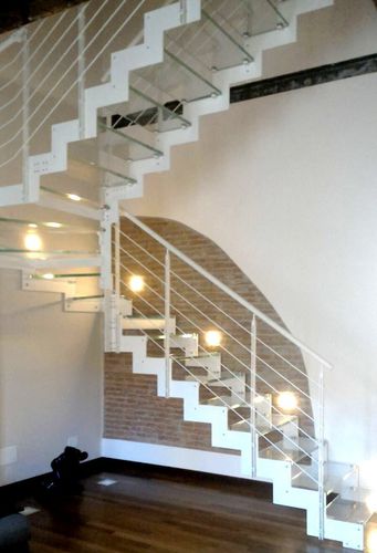 Прямая лестница - Link Light - CAST DESIGN - с поворотом на 180° / со стеклянными ступеньками / стальная конструкция
