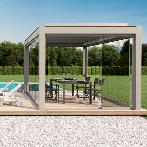 Самонесущая пергола - LINE  - KE Outdoor Design - из термолакированного алюминия / из стекла / с солнцезащитной системой