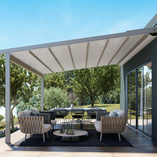 Пергола пристроенная к зданию - A100 STAR  - KE Outdoor Design - из алюминия / из стекла / тканевое покрытие