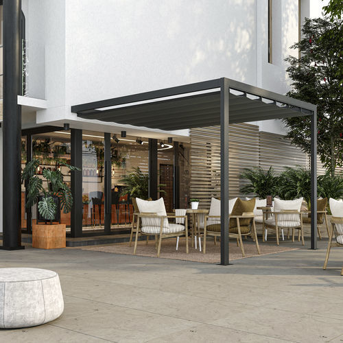 Пергола пристроенная к зданию - SAKI - KE Outdoor Design - самонесущая / из алюминия / тканевое покрытие