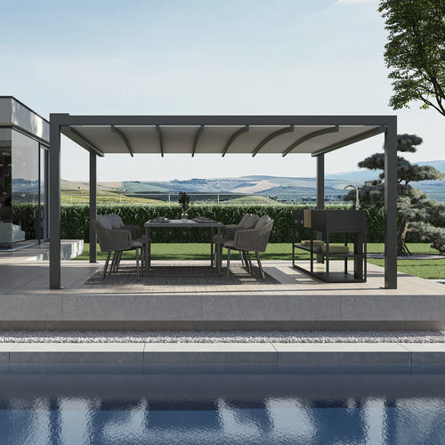 Самонесущая пергола - KEPLAN - KE Outdoor Design - пристроенная к зданию / из алюминия / тканевое покрытие