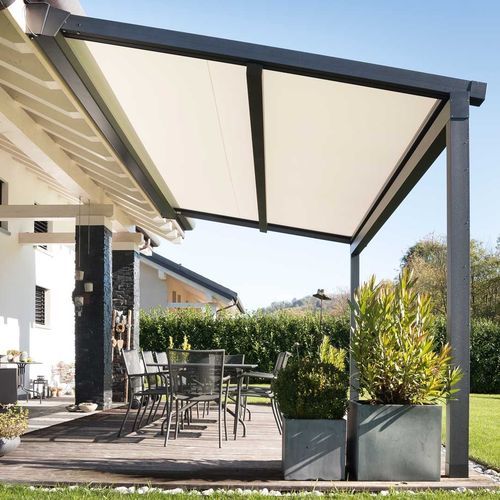 Пергола пристроенная к зданию - XTESA PLAIN - KE Outdoor Design - алюминий / из стекла / тканевое покрытие