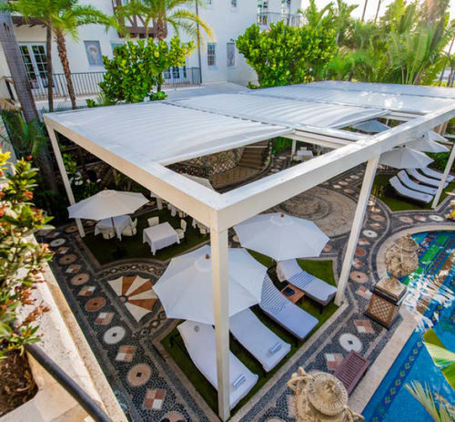 Пергола пристроенная к зданию - ISOLA 2 - KE Outdoor Design - самонесущая / из алюминия / тканевое покрытие