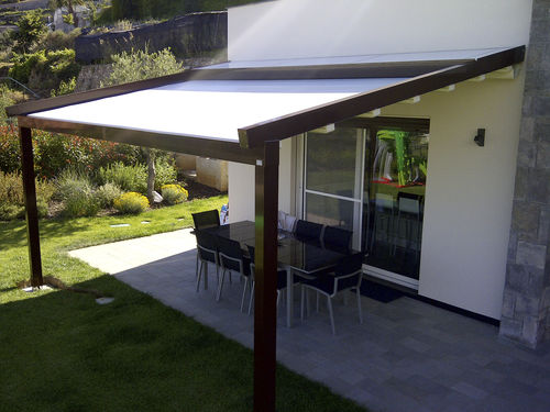 Пергола пристроенная к зданию - A2 COMPACT - KE Outdoor Design - из алюминия / из ткани / тканевое покрытие