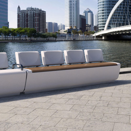 Современная общественная скамейка - LOUNGE LW - BELLITALIA - из дерева / из восстановленного камня / со спинкой