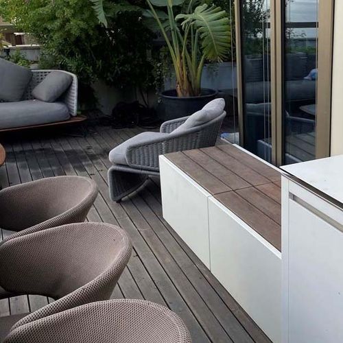 Современная скамейка для сада - IMAGE'IN - ASSBD - ATELIER SO GREEN - из экзотических пород дерева / из волокнистого цемента / без спинки