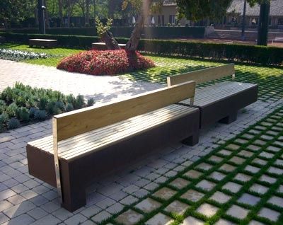 Современная общественная скамейка - AJC - URBADIS Microarquitectura - из ламината высокого давления / со спинкой