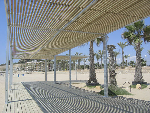 Устанавливаемая пергола на поверхности - PERGOLA HABANA 2 - URBADIS Microarquitectura - из гальванизированной стали / крыша из дерева / модульная