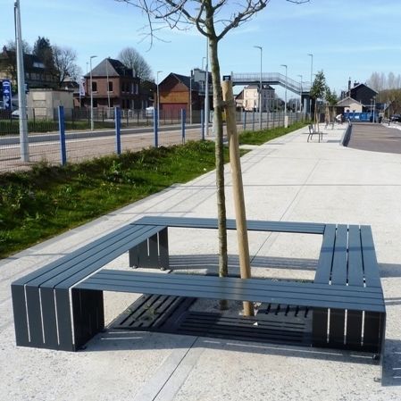 Современная общественная скамейка - S-BLOC - NORCOR MOB.URBAIN - из стали, покрытой порошком / из нержавеющей стали / без спинки