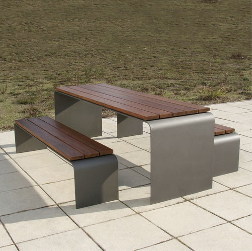 Современный комплект стол-лавки - Arc - LARUS DESIGN - из дерева / из стали / садовый