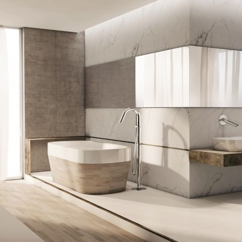 Однорычажный смеситель для ванной - AT18500L - Ama Luxury Shower - напольный / из нержавеющей стали / для ванной комнаты