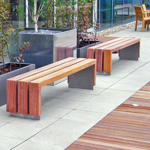 Современная общественная скамейка - BLOC - Factory Street Furniture - из дерева / из нержавеющей стали / со спинкой