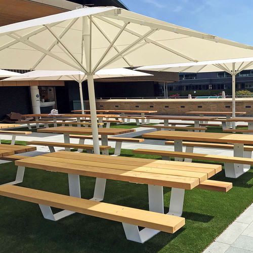 Современный стол для пикника - PIK  - Factory Street Furniture - из дерева / с основанием из оцинкованной стали / с основанием из термолакированной стали