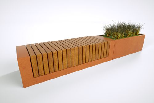Современная общественная скамейка - RAKT STEEL - Factory Street Furniture - из дерева / из кортеновской стали / модульная