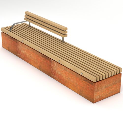 Современная общественная скамейка - SOCA BOX BASE - Factory Street Furniture - из дерева / из стали, покрытой порошком / со спинкой
