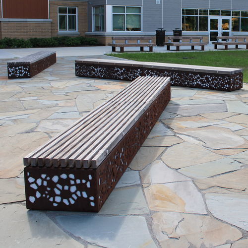 Современная общественная скамейка - SOCA - Factory Street Furniture - из дерева / из гальванизированной стали / из кортеновской стали