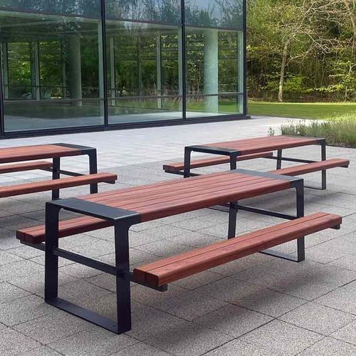 Современный стол для пикника - MURTON - Factory Street Furniture - из дерева / с основанием из оцинкованной стали / с основанием из нержавеющей стали