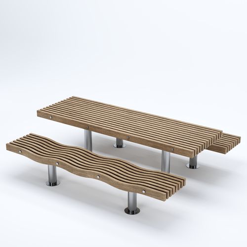 Современный стол - SERPENTINE - Factory Street Furniture - из дерева / с основанием из нержавеющей стали / прямоугольный