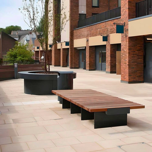 Современная общественная скамейка - RIBBON TWIST - Factory Street Furniture - из дерева / из гальванизированной стали / без спинки