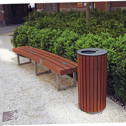 Общественный мусорный контейнер - BOORT - Factory Street Furniture - из нержавеющей стали / из дерева / со встроенной пепельницей