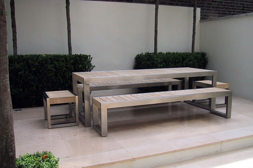 Современный обеденный стол - SKOP - Factory Street Furniture - из дерева / из нержавеющей стали / прямоугольный