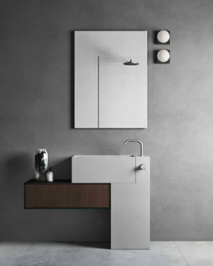 Раковина на ножке - Rexa Design - из Corian® / со встроенным ящиком / L-образная