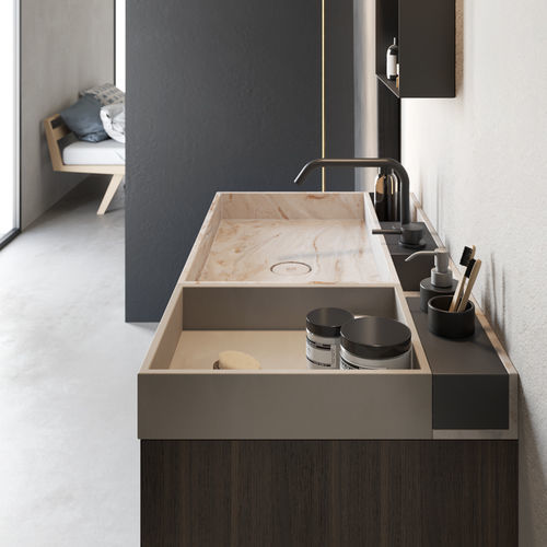 Настольная раковина - Rexa Design - из Corian® / со встроенной столешницей / с полкой