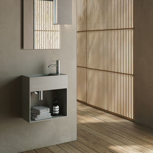 Подвесной умывальник для рук - Rexa Design - прямоугольный / из Corian® / со встроенными полотенцесушителями