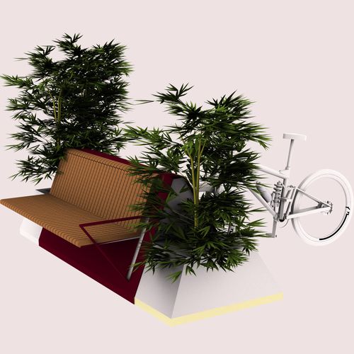 Современная общественная скамейка - TRIANGLE SYSTEM  - CITYSì - из дерева / из окрашенной стали / со спинкой