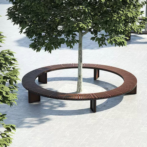 Современная общественная скамейка - SOHA - Concept Urbain - из экзотических пород дерева / из гальванизированной стали / из листового металла