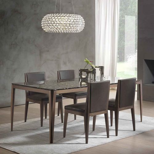 Современный обеденный стол - SHAPE - Italy Dream Design - из мрамора / с основанием из цельной древесины / с основанием из ореха