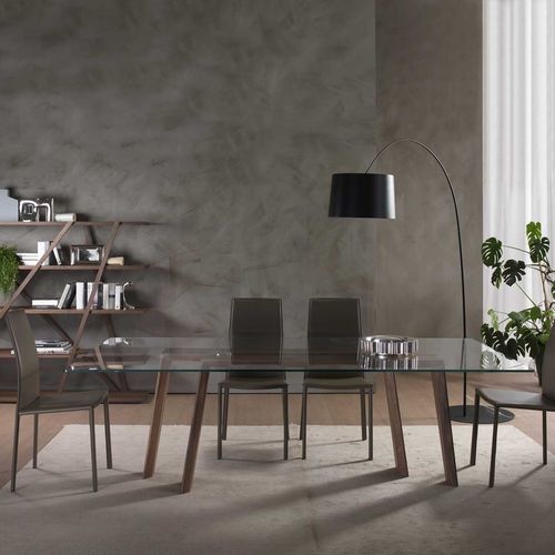 Современный обеденный стол - JEN - Italy Dream Design - из закаленного стекла / с основанием из цельной древесины / с основанием из ореха