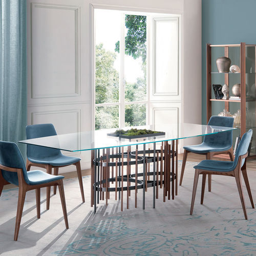 Современный обеденный стол - BAMBOU - Italy Dream Design - из закаленного стекла / с основанием из ореха / с основанием из окрашенного металла