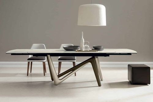 Современный обеденный стол - EDGE - Italy Dream Design - из керамики / с основанием из металла / изогнутый