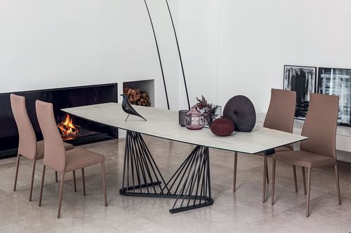 Современный обеденный стол - HARP - Italy Dream Design - из керамики / с основанием из термолакированной стали / прямоугольный