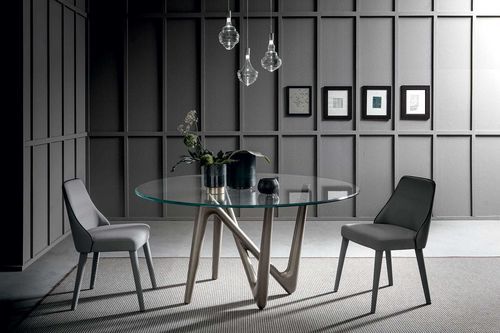 Современный обеденный стол - EDGE - Italy Dream Design - из закаленного стекла / с основанием из полиуретана / круглый