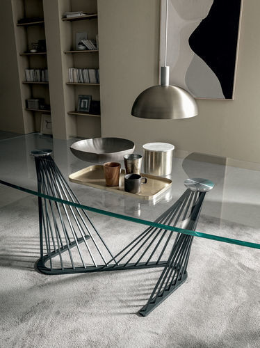 Современный обеденный стол - HARP - Italy Dream Design - из закаленного стекла / с основанием из металла / прямоугольный