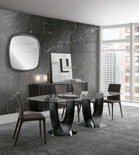 Современный обеденный стол - AXEL - Italy Dream Design - из закаленного стекла / с основанием из хромированного металла / прямоугольный